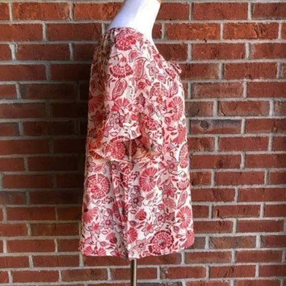 W5 Floral Flutter Sleeve Keyhole Tie Boho Top - Size L - Picture 4 of 8